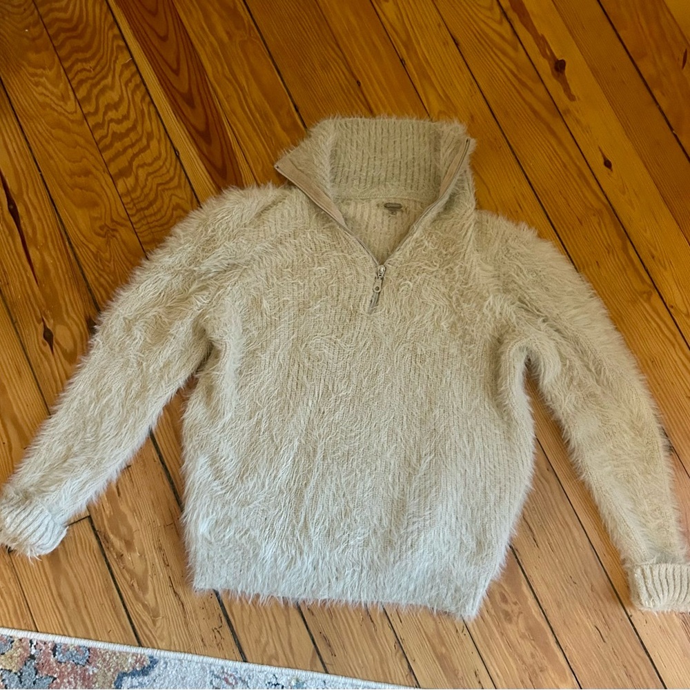 Gimmicks by BKE Cream Fuzzy Cowl Sweater